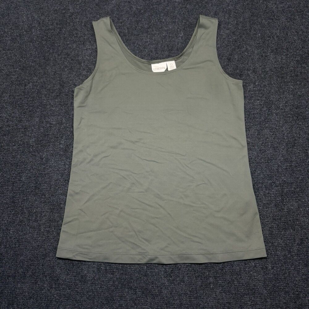 Chicos Size 0 Womens Tank Top Microfiber Stretch Scoop Neck Olive Army Green